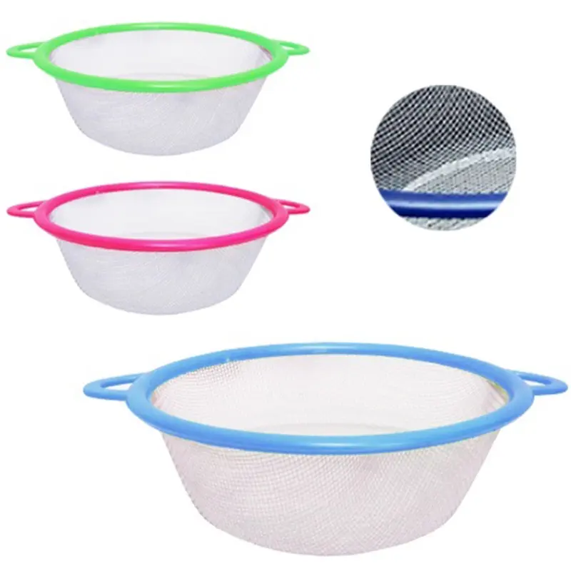 PENEIRA ESCORREDOR COM ALCA PLASTICO E TELA ALUMINIO 25,5CM DE Ø