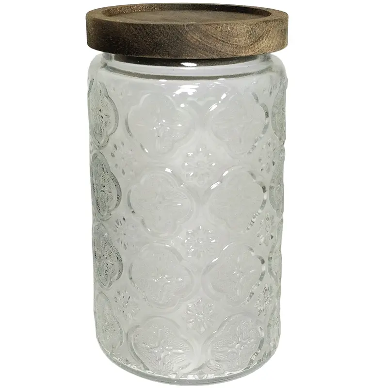 POTE DE VIDRO REDONDO COM TAMPA HERMETICA DE MADEIRA 1000ML