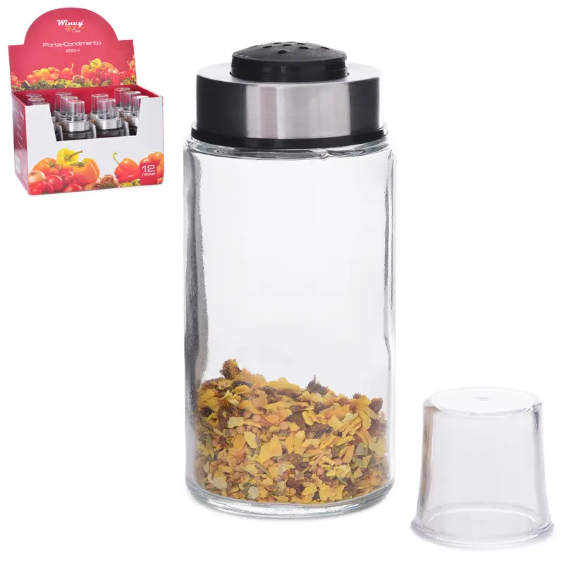 PORTA CONDIMENTO / QUEIJEIRA DE VIDRO COM TAMPA INOX 200ML