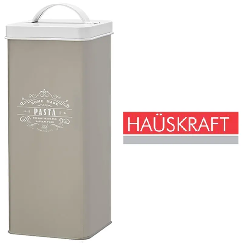 POTE DE LATA QUADRADO PARA MACARRAO / MASSA COM TAMPA + ALCA VANILA HAUSKRAFT 3L