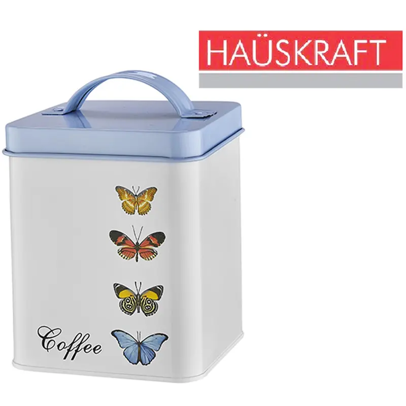 POTE DE LATA QUADRADO PARA CAFE / COFFEE COM TAMPA + ALCA BUTTERFLY HAUSKRAFT 1,6L