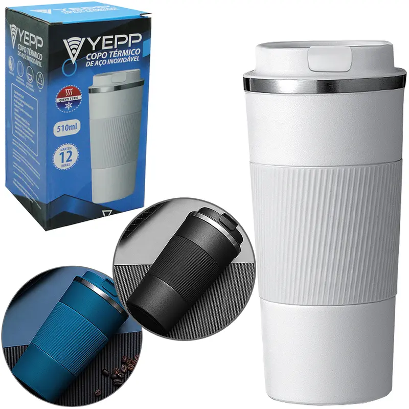 COPO TERMICO DE INOX COM PAREDE DUPLA EMBORRACHADO E TAMPA DE PLASTICO YEPP COLORS 510ML