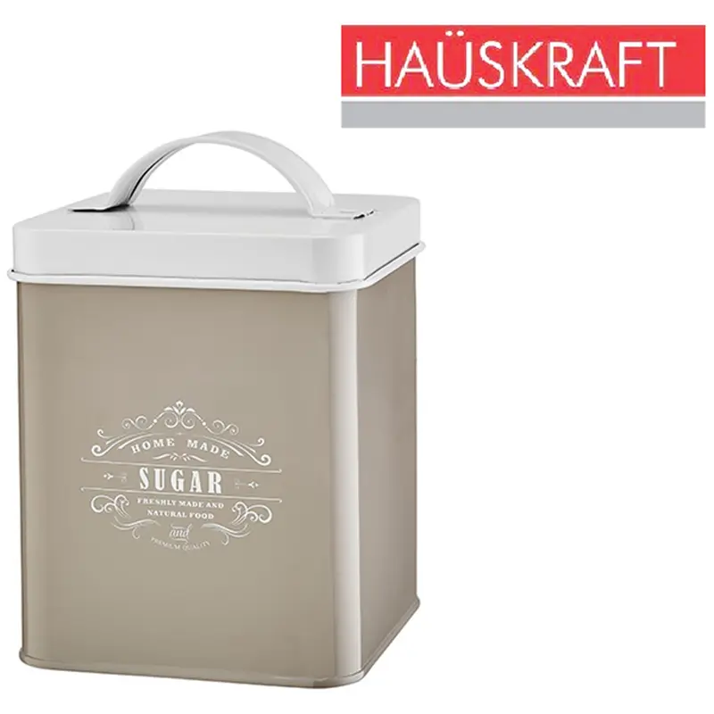 POTE DE LATA QUADRADO PARA ACUCAR / SUGAR COM TAMPA + ALCA VANILA HAUSKRAFT 1,4L