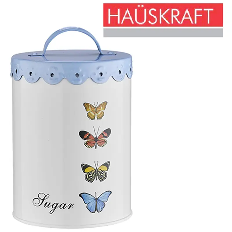 POTE DE LATA REDONDO PARA ACUCAR / SUGAR COM TAMPA + ALCA BUTTERFLY HAUSKRAFT 1,2L