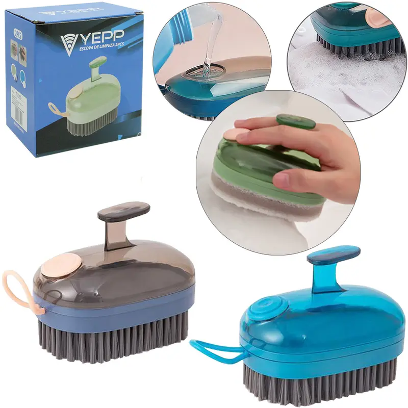 ESCOVA COM DISPENSER PARA DETERGENTE 2 EM 1 YEPP COLORS 11X8,5X7,5CM NA CAIXA
