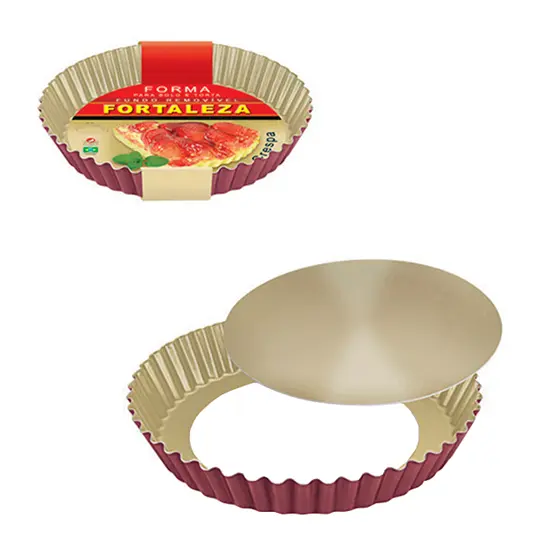 FORMA ASSADEIRA DE ALUMINIO CRESPA COM FUNDO REMOVIVEL 3X20CM DE Ø CEREJA