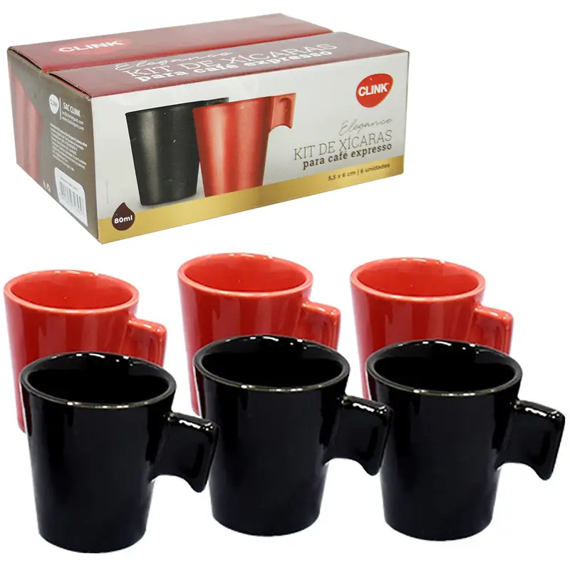 JOGO DE XICARA DE PORCELANA PARA CAFE ELEGANCE COLORS COM 6 PECAS 80ML NA CAIXA