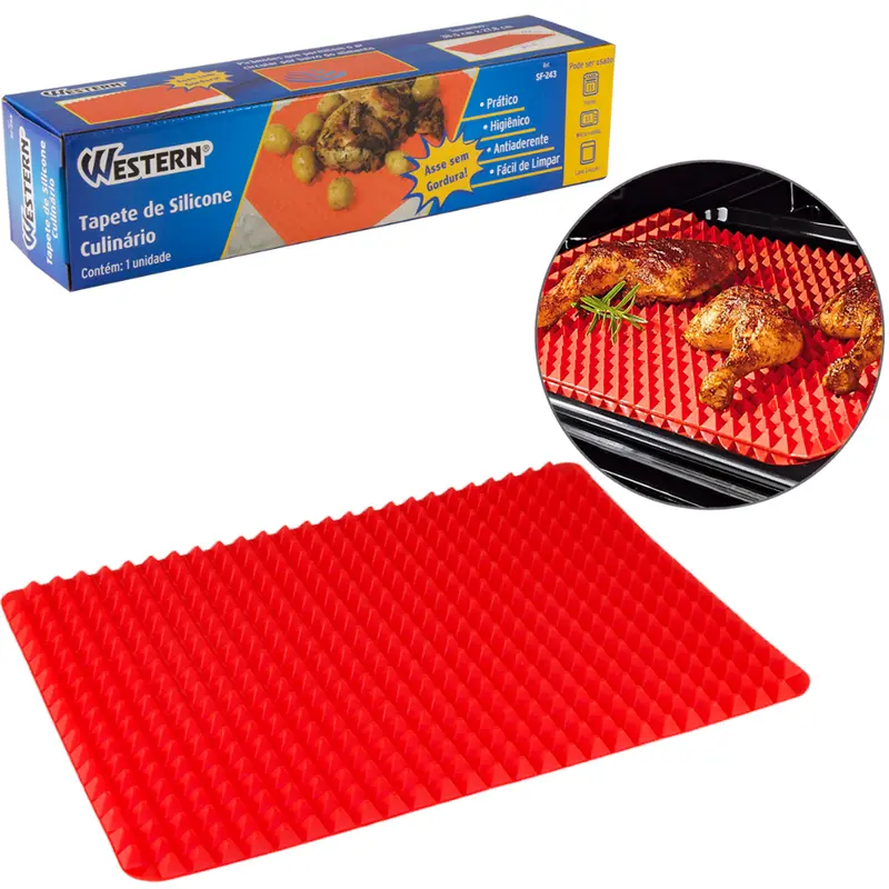 TAPETE ESTEIRA CULINARIO DE SILICONE PARA FORNO / MICROONDAS 220 GRAUS VERMELHO 39X27CM