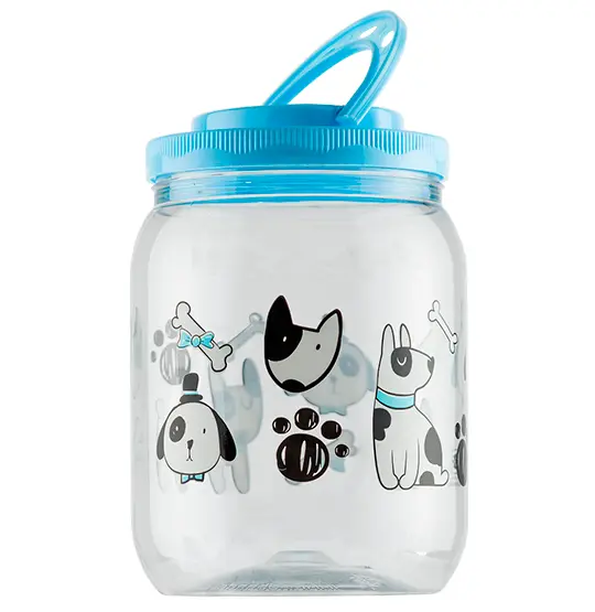 POTE DE PLASTICO REDONDO DOG AZUL COM TAMPA DE ROSCA E ALCA 1700ML