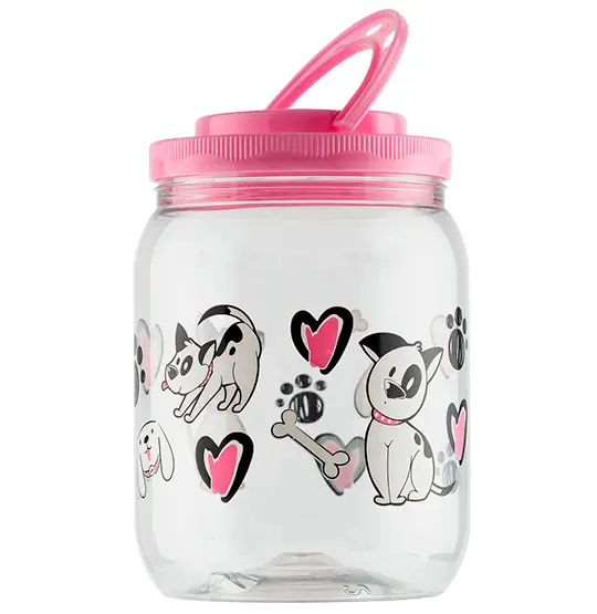 POTE DE PLASTICO REDONDO DOG ROSA COM TAMPA DE ROSCA E ALCA 1700ML