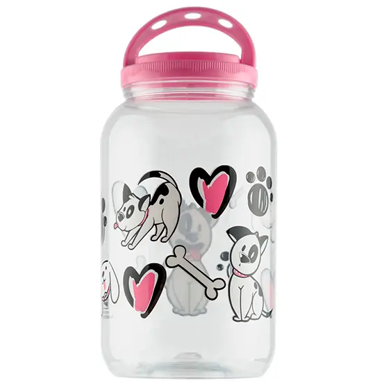 POTE DE PLASTICO REDONDO DOG ROSA COM TAMPA DE ROSCA E ALCA 3600ML