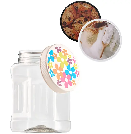 POTE DE PLASTICO QUADRADO COM TAMPA DECORADA 1L