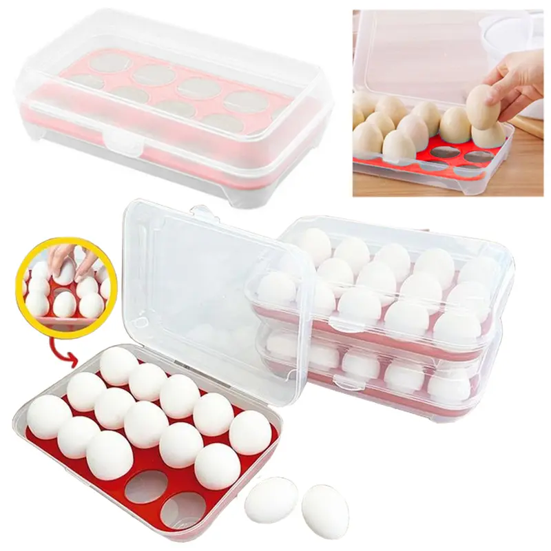PORTA OVOS / BANDEJA DE PLASTICO COM 15 CAVIDADES + TAMPA 25,5X16,5X7CM