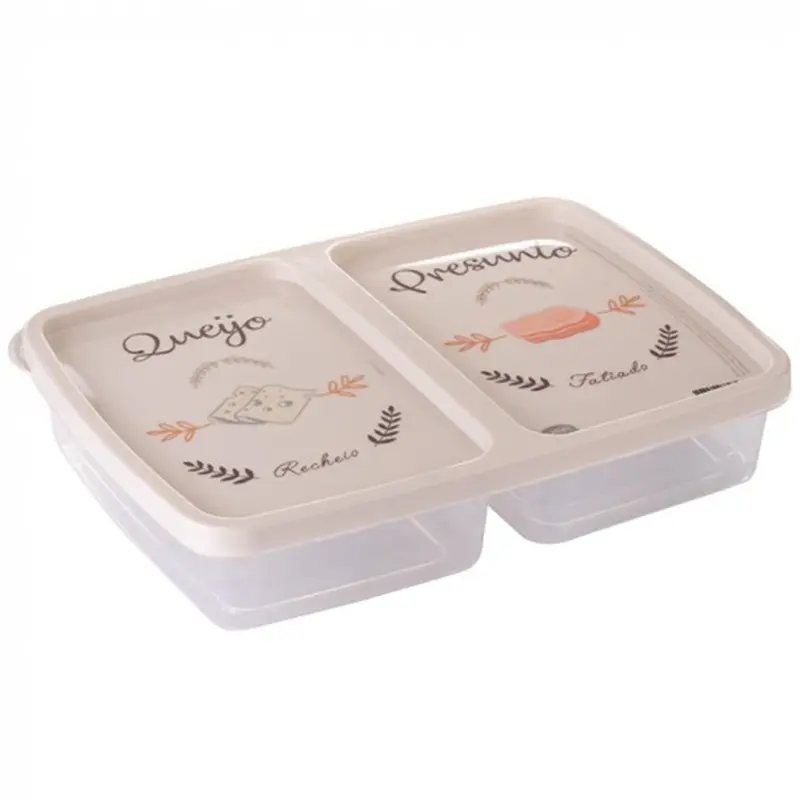 PORTA FRIOS DE PLASTICO DUPLO RETANGULAR RETRO COM TAMPA 1,1L 24X17,5CM