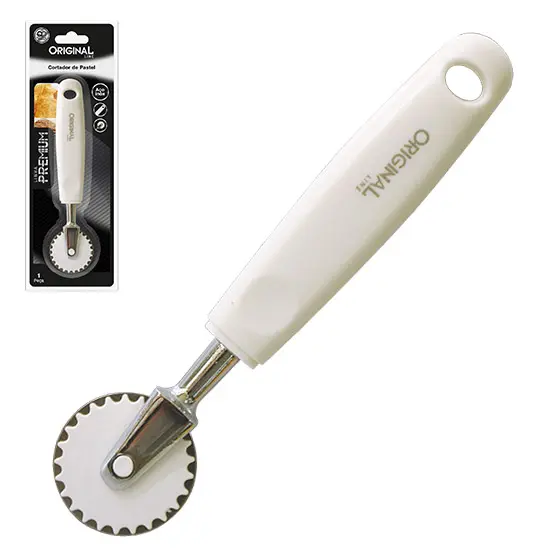 CARRETILHA CORTADOR DE PASTEL DE INOX CABO PLASTICO BRANCO PREMIUM 17,5CM