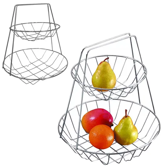 CESTA FRUTEIRA DE MESA ARAMADO COM 2 ANDARES CROMADO 31X29,5CM