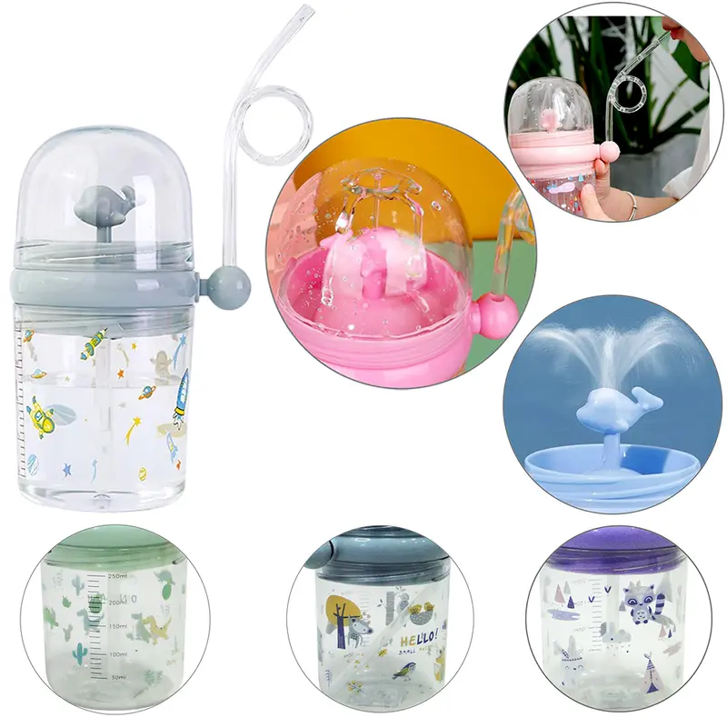 COPO BABY COM TAMPA E CANUDO DE PLASTICO COLORS AO BEBER O ANIMAL JOGA AGUA 250ML