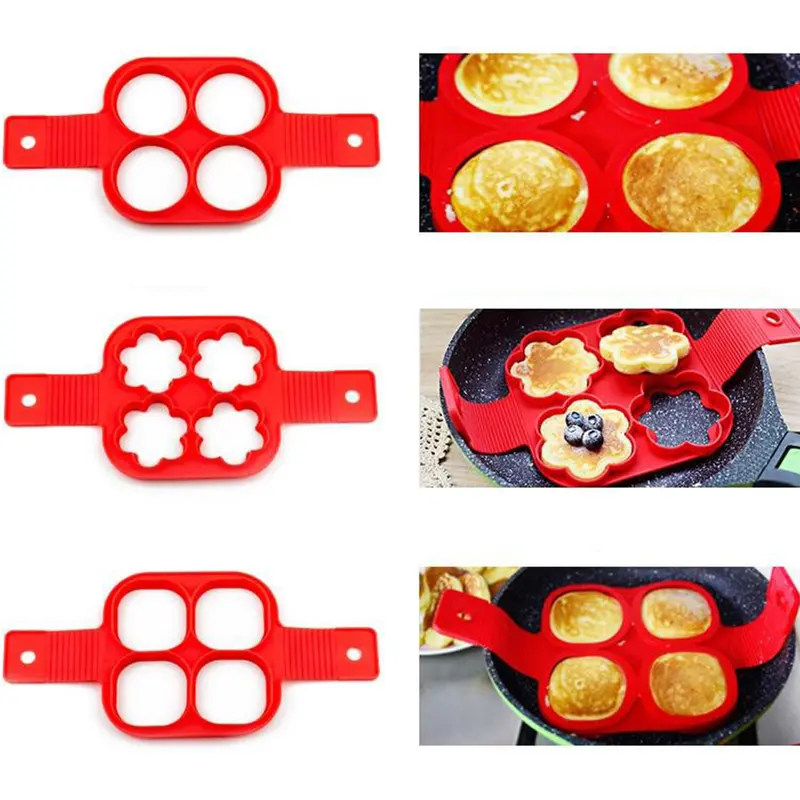 PANQUEQUEIRA AMERICANA DE SILICONE VERMELHO COM 4 CAVIDADES 35X16,5CM