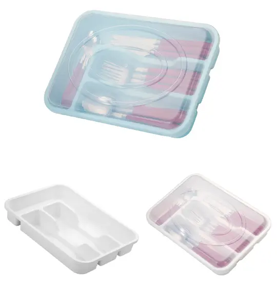 PORTA TALHER DE GAVETA DE PLASTICO COLORS COM 4 DIVISORIAS + TAMPA 29,5X20,5X4,1CM