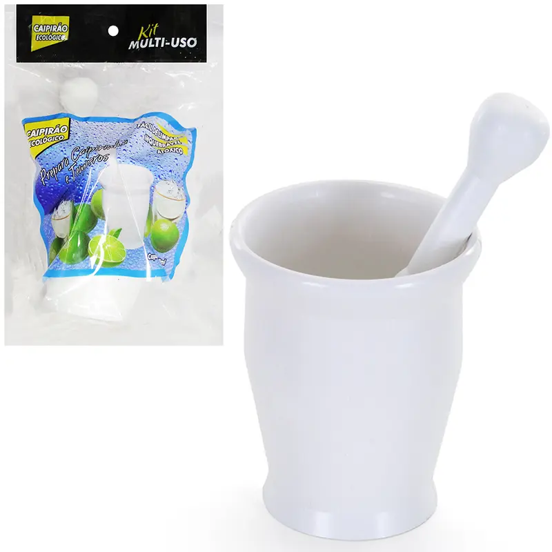 PILAO COM SOCADOR DE PLASTICO BRANCO CAIPIRAO ECOLOGICO 12X10CM DE Ø