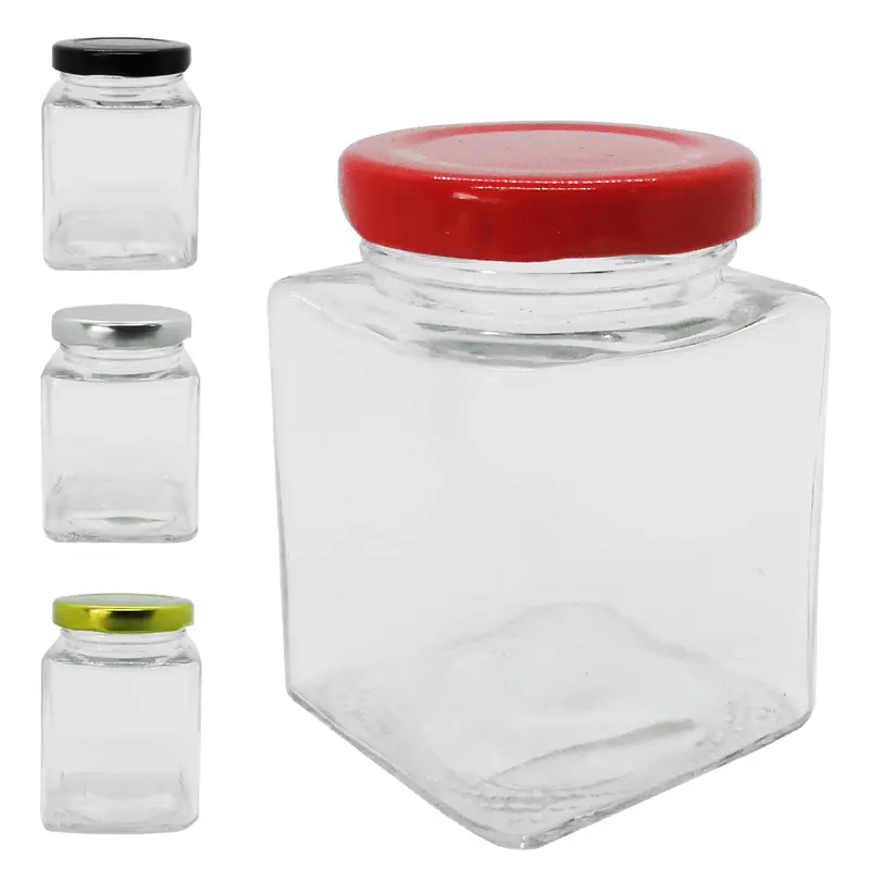 POTE DE VIDRO QUADRADO COM TAMPA DE METAL COLORS 100ML