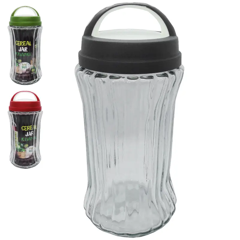 POTE DE VIDRO REDONDO COM TAMPA + ALCA DE PLASTICO COLORS 2000ML