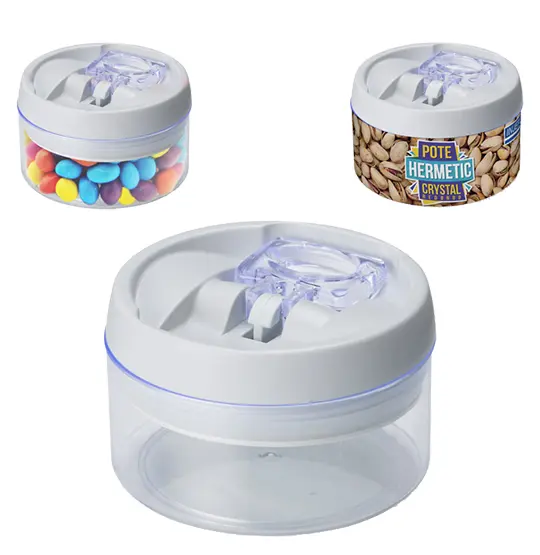 POTE DE ACRILICO REDONDO CRYSTAL COM TAMPA HERMETICA EASY LOCK 350ML