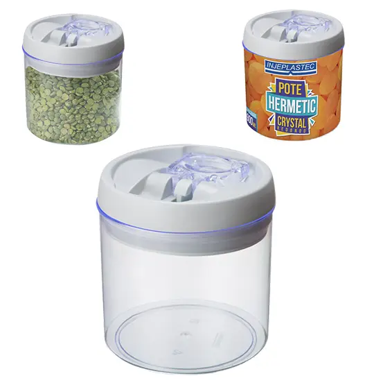 POTE DE ACRILICO REDONDO CRYSTAL COM TAMPA HERMETICA EASY LOCK 900ML