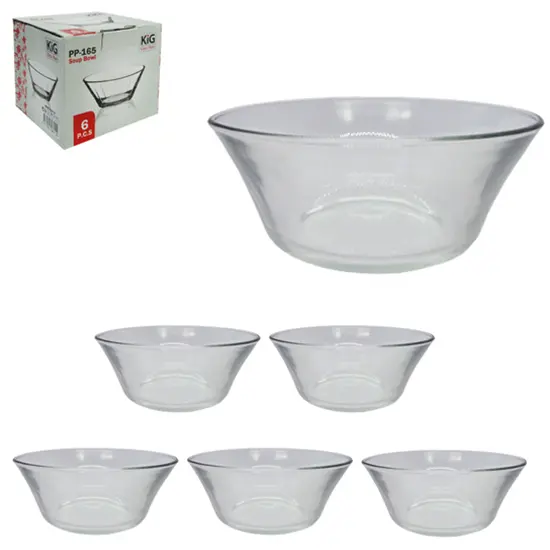 JOGO DE TIGELA DE VIDRO REDONDA COM 6 PECAS 650ML 16,5CM DE Ø NA CAIXA