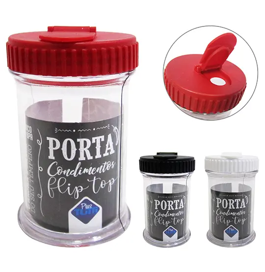 PORTA CONDIMENTO DE ACRILICO COM TAMPA FLIP TOP COLORS 10,5X7CM DE Ø