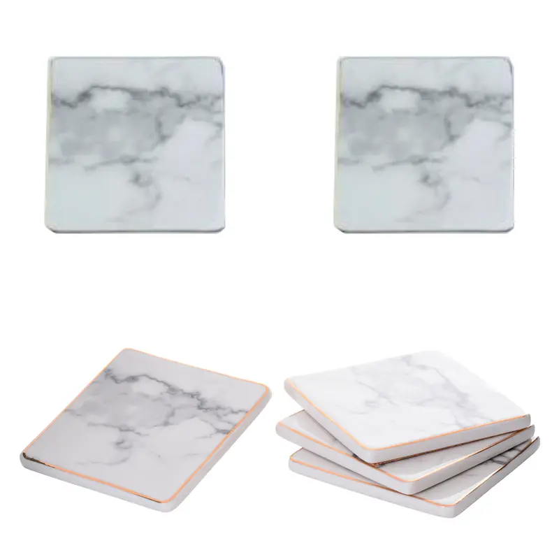 PORTA COPO DE PORCELANA QUADRADO MARMORE BRANCO 10CM