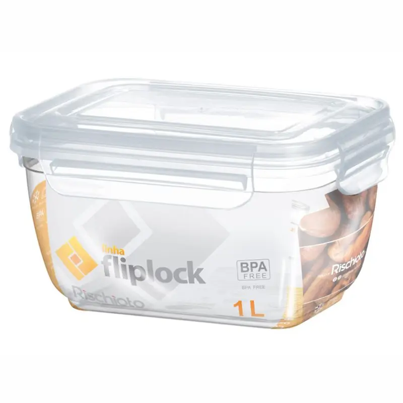 POTE DE PLASTICO RETANGULAR FLIPLOCK ALTO COM TAMPA + TRAVA 1L