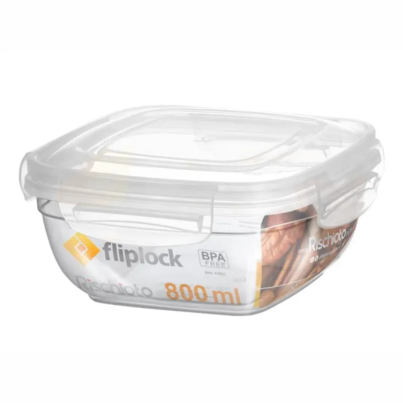 POTE DE PLASTICO QUADRADO FLIPLOCK COM TAMPA + TRAVA 800ML