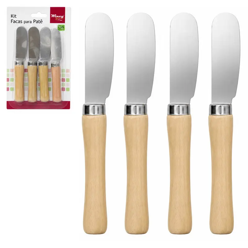 ESPATULA PATE / MANTEIGA DE INOX CABO MADEIRA COM 4 PECAS NA CARTELA