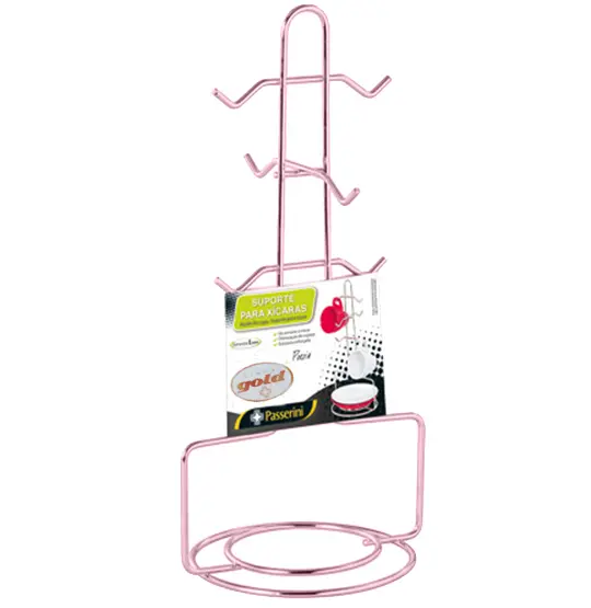 SUPORTE ORGANIZADOR ARAMADO PARA 6 XICARAS / PIRES METALIZADO ROSE GOLD 30X15,5CM
