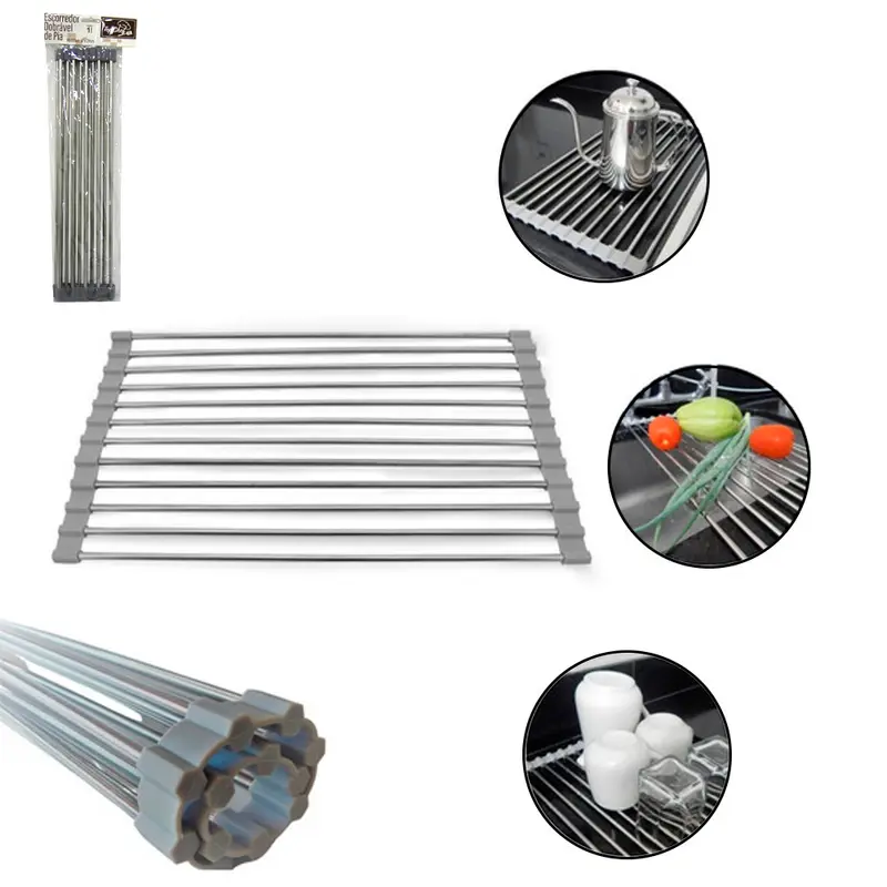ESTEIRA ESCORREDOR MULTIUSO DE INOX PARA PIA / CUBA CINZA 47X29CM NA SOLAPA
