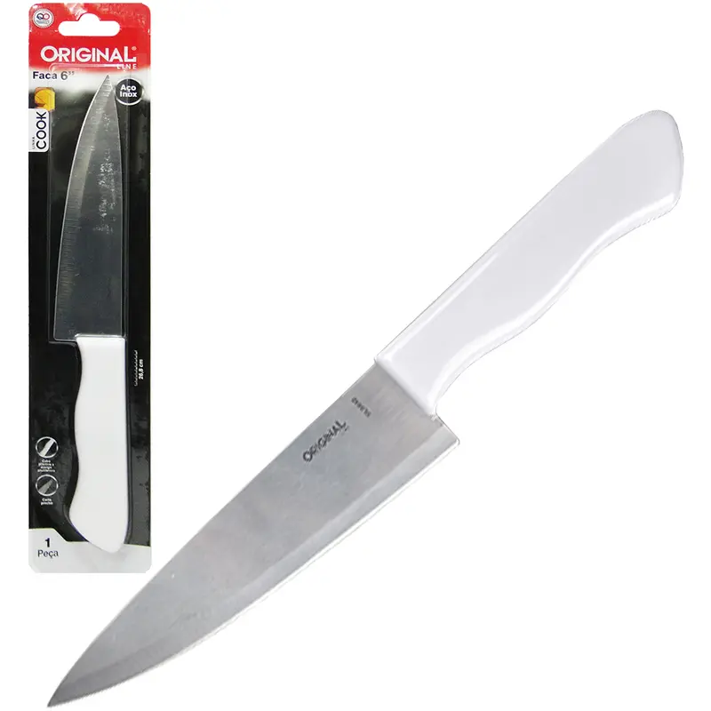 FACA DE CARNE / PEIXEIRA DE INOX 6'' CABO PLASTICO BRANCO COOK