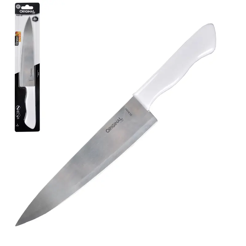 FACA DE CARNE / PEIXEIRA DE INOX 8'' CABO PLASTICO BRANCO DESIGN NA CARTELA