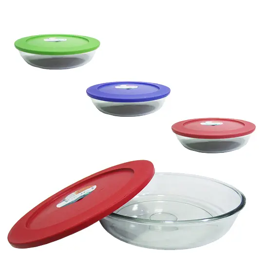 ASSADEIRA / TRAVESSA DE VIDRO REDONDO ROUND COM TAMPA DE PLASTICO COLORS 2400ML 26CM DE Ø