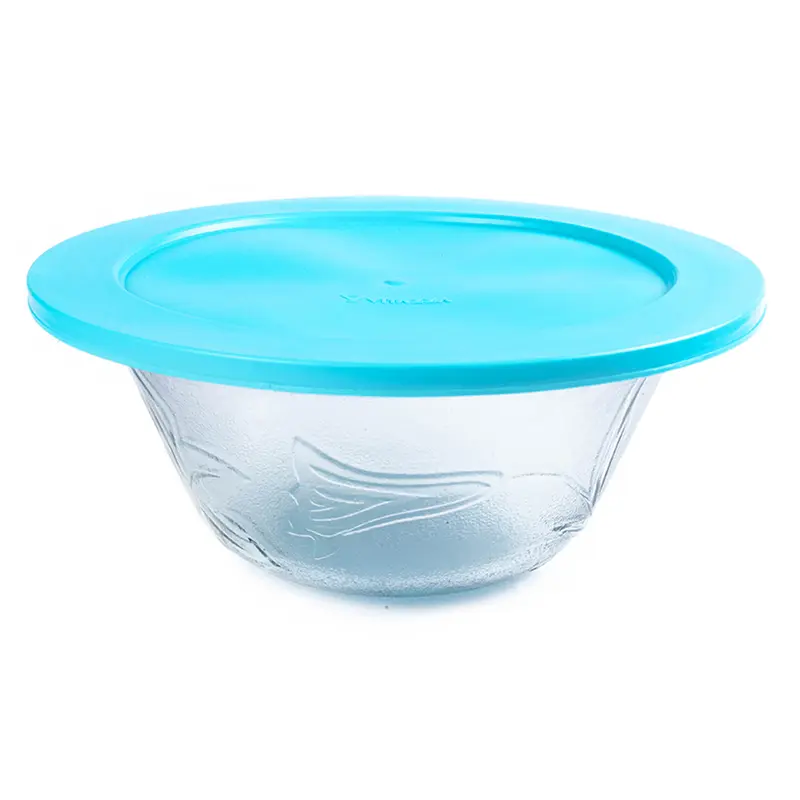 TIGELA SALADEIRA DE VIDRO REDONDA BOWL FLOR DE LIRIO COM TAMPA DE PLASTICO 2,4L 26CM DE Ø