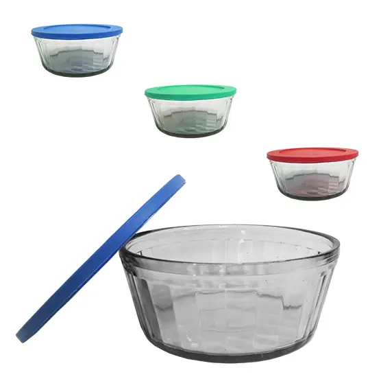 TIGELA SALADEIRA DE VIDRO REDONDA BOWL LAGUNA COM TAMPA DE PLASTICO COLORS 1,5L 20CM DE Ø