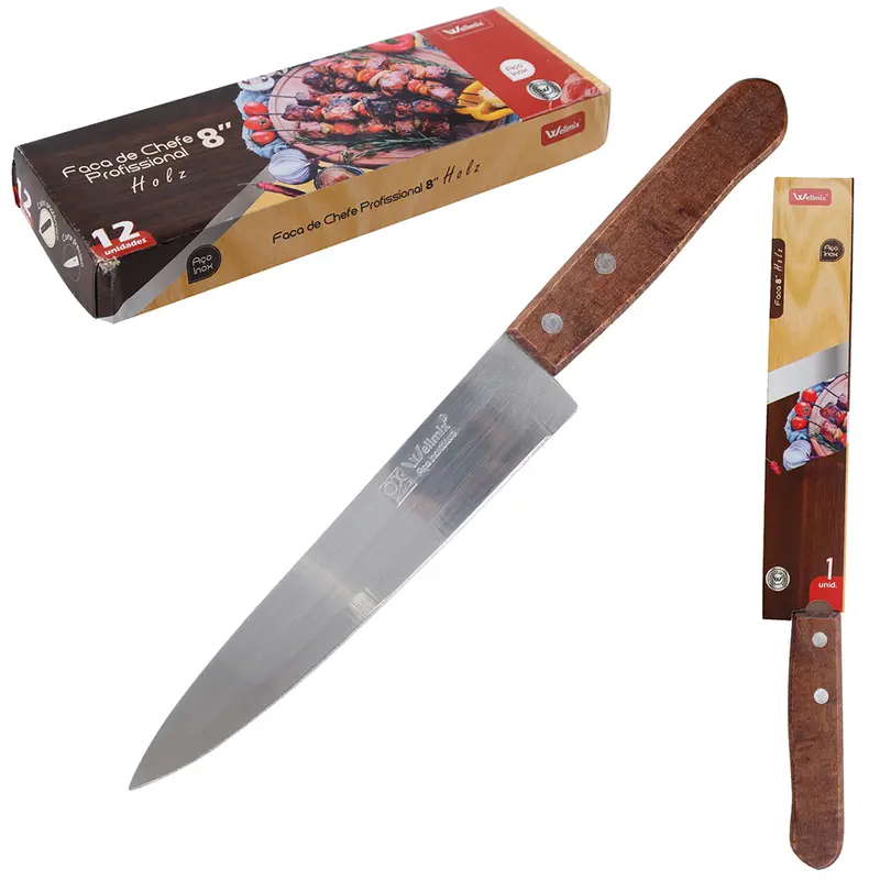 FACA DE CARNE / PEIXEIRA DE INOX 8'' CABO MADEIRA HOLZ OX PRIME