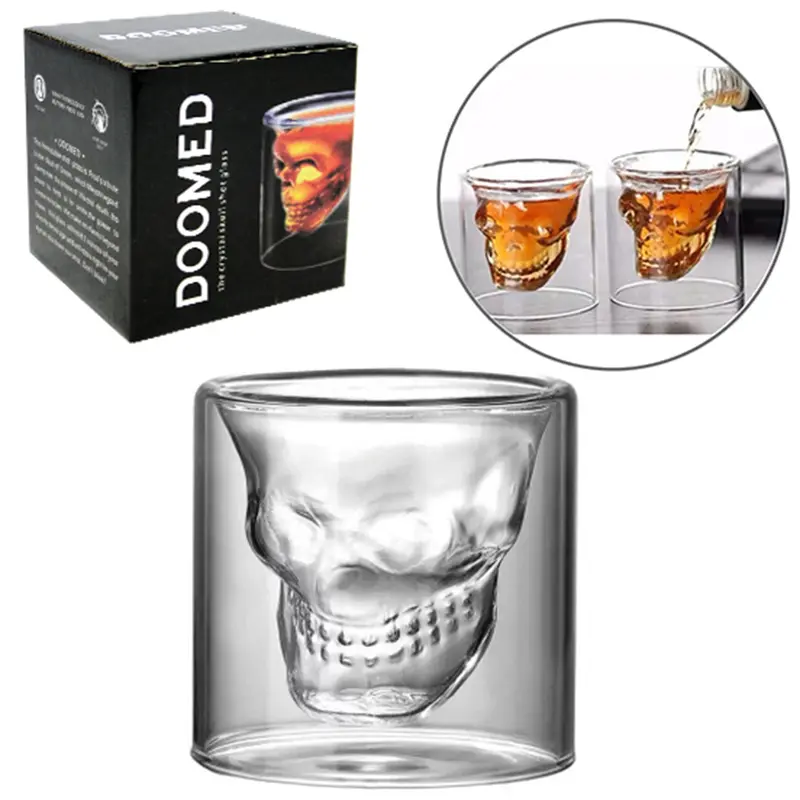 COPO DE VIDRO COM PAREDE DUPLA BISTRO CAVEIRA 150ML NA CAIXA