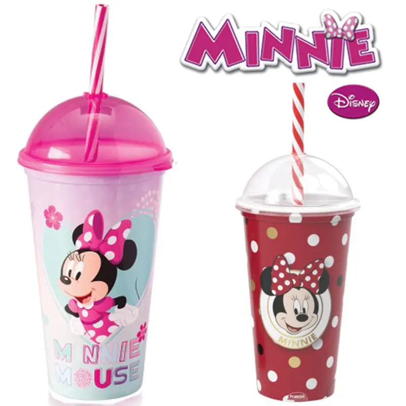 COPO COM TAMPA E CANUDO DE PLASTICO SHAKE MINNIE 500ML