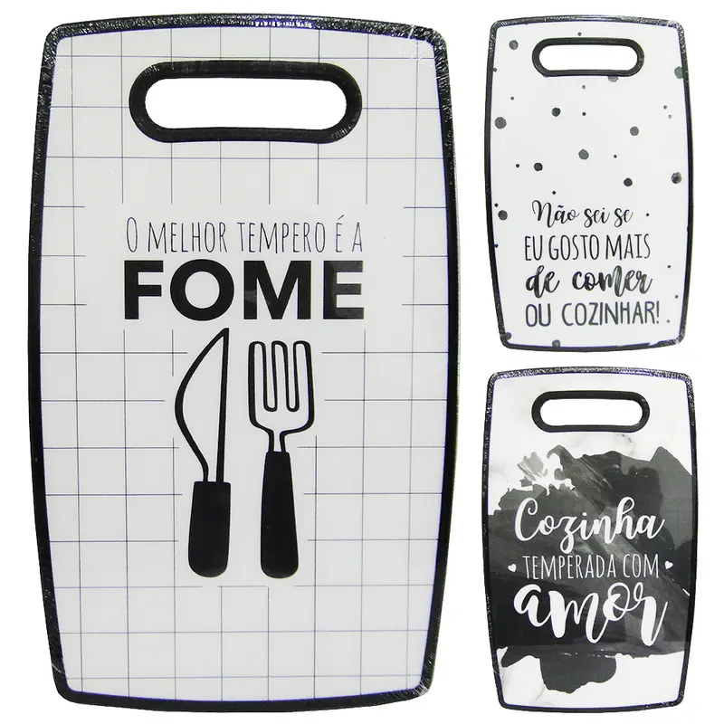 TABUA DE CORTE DE PLASTICO OVAL FRASES SORTIDAS 36,5X22,5CM
