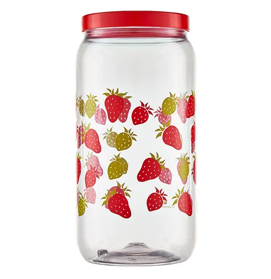 POTE DE PLASTICO REDONDO MORANGO COM TAMPA DE ROSCA 2700ML