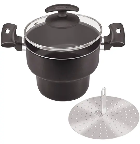 CUSCUZEIRA DE ALUMINIO BLACK COM TAMPA DE VIDRO Nº16