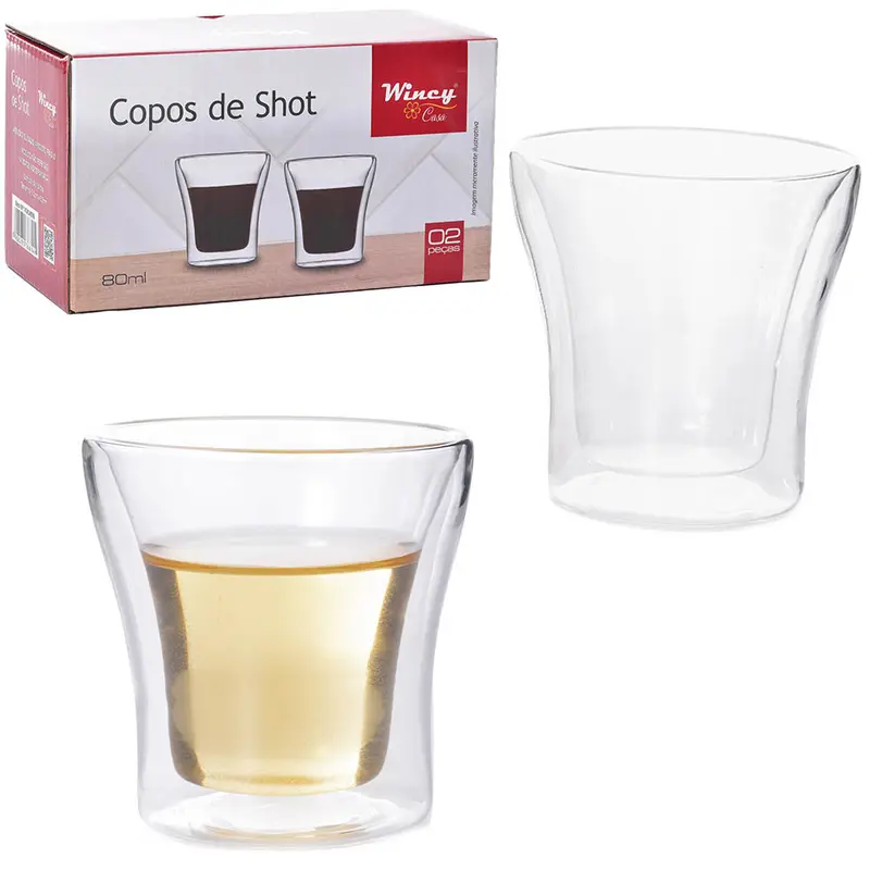 JOGO DE COPO DE VIDRO COM PAREDE DUPLA BISTRO COM 2 PECAS 80ML