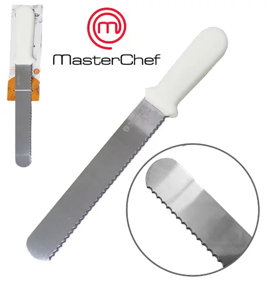 ESPATULA DE COZINHA / CONFEITEIRO COM SERRILHA DE INOX CABO PLASTICO BRANCO MASTERCHEF 20CM