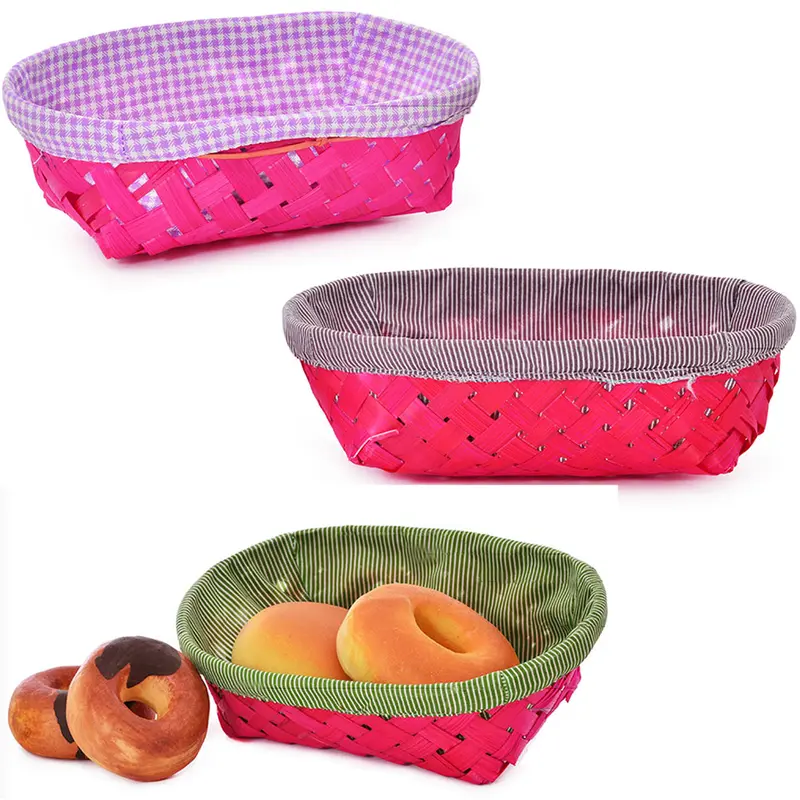 CESTA DE BAMBU OVAL COM FORRO DE POLIESTER COLORS 24X16X9CM